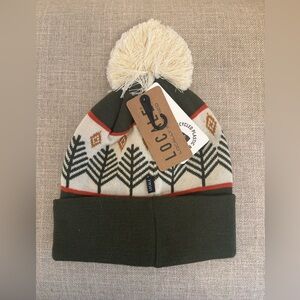 Locale GRNDSR Adult Unisex Recycled Beanie With Pom Rustic Trees/Olive Green NWT